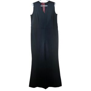 SPANX Black Sleeveless Wide Leg Jumpsuit‎ V-Neck Zipper Detail Women's 1X